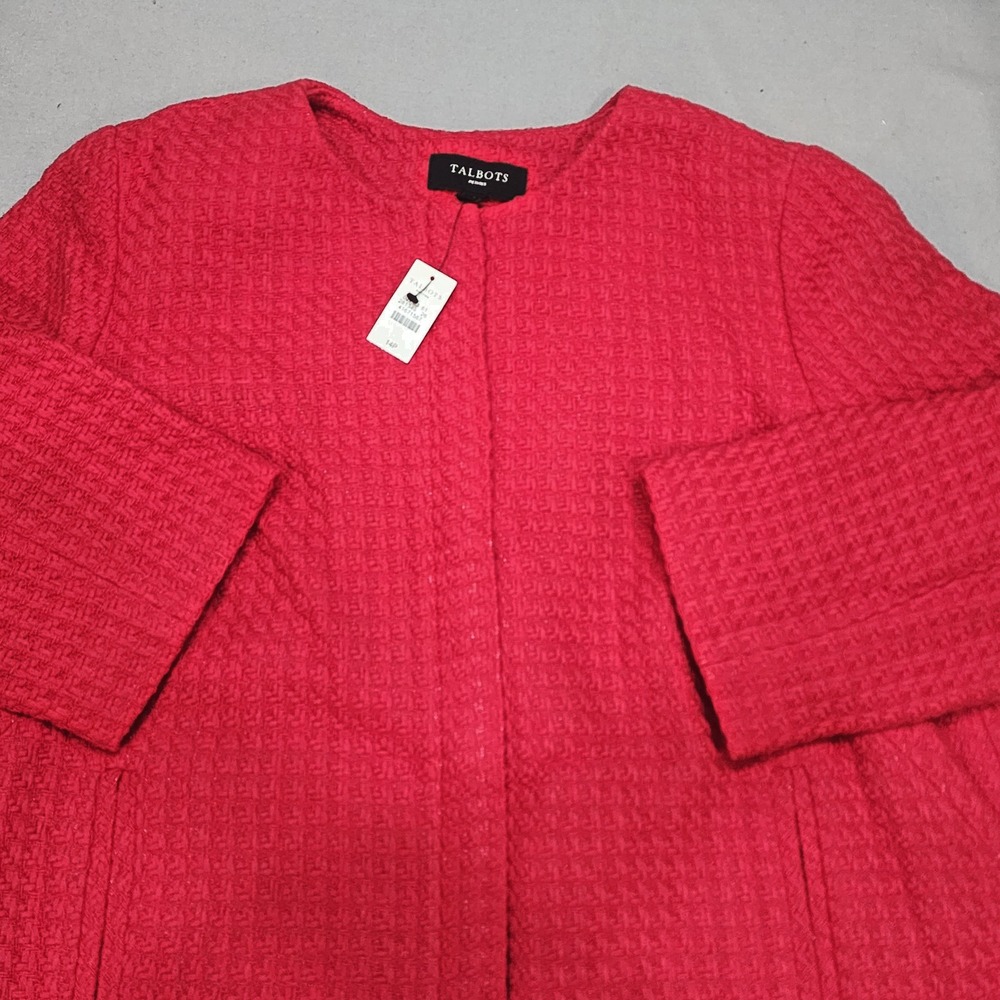 NWT Talbots Red Tweed‎ Textured Zip Up Jacket Coat Size 14P